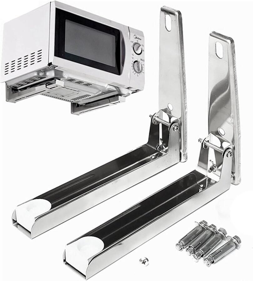 Magnetron Beugel Oven Plank Ruimte Besparen Opvouwbaar Ontwerp 22-40cm Uitschuifbaar Zilverkleurig