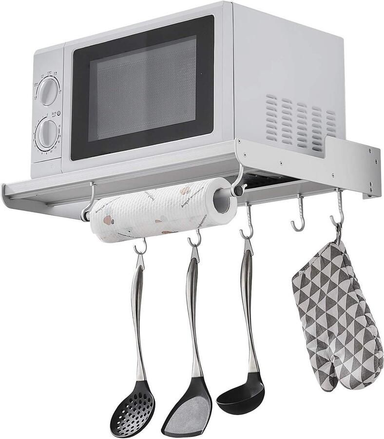 Magnetron Beugels Magnetron Oven Rack Keuken Opslag Met 5 S Haken 55 x 38.5 cm Wit