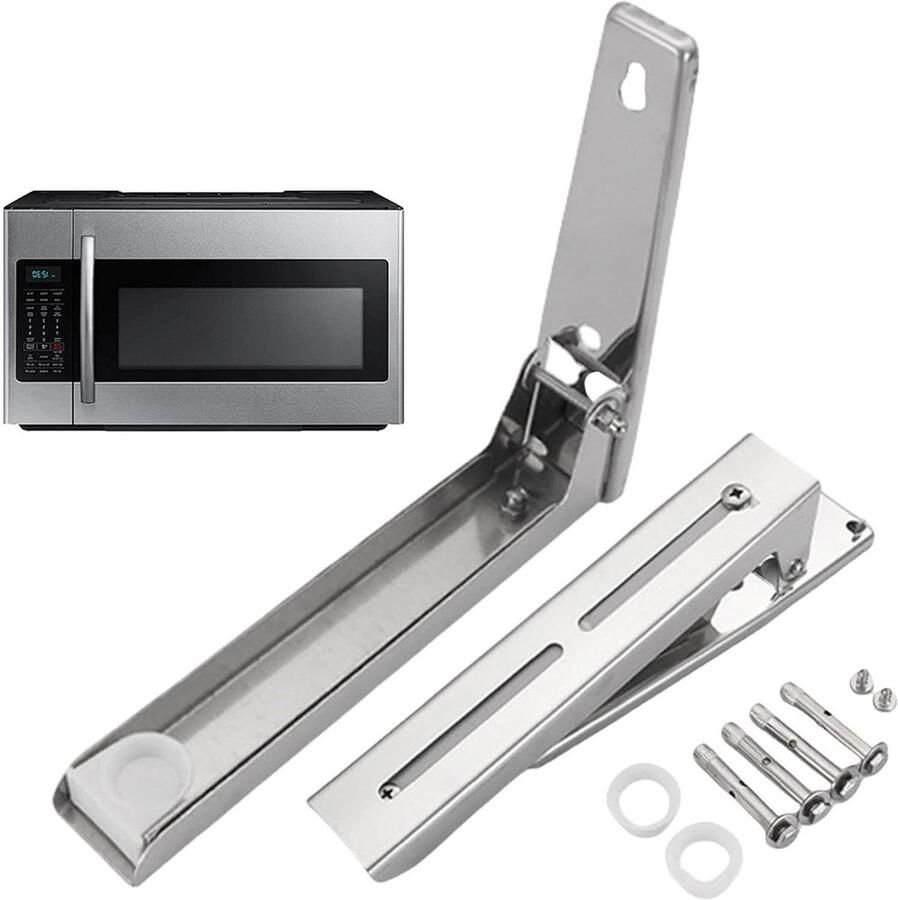 Magnetron Beugels Oven Houder Keuken Opbergen Opvouwbaar Ontwerp Verstelbaar tot 30cm Zilver