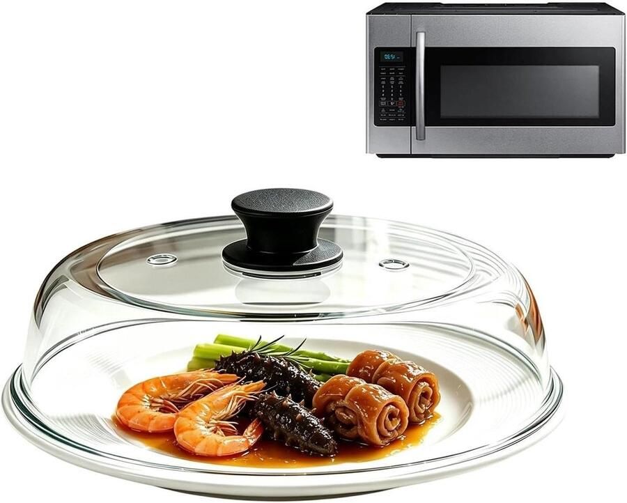 Magnetron Bordenafdekking Ovenschaal Deksel Hygiënisch Opwarmen Hittebestendig Glas 28 x 28 x 13 cm Transparant