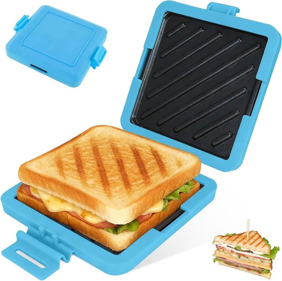 Magnetron Broodrooster Sandwichmaker Panini Snelle Snacks Maken Draadloos Ontwerp 14x17x3 cm Blauw