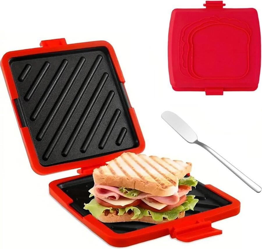 Magnetron Broodrooster Sandwichmaker Tosti-ijzer Ontbijt Snacks Maken Snel Zonder Voorverwarmen 18x17x4 cm Rood