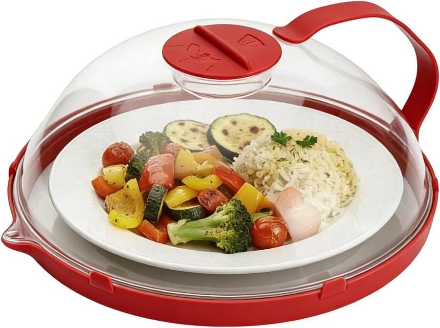 Magnetron Deksel Spatbescherming Maaltijden Opwarmen Praktische Handgreep 27x11cm Rood