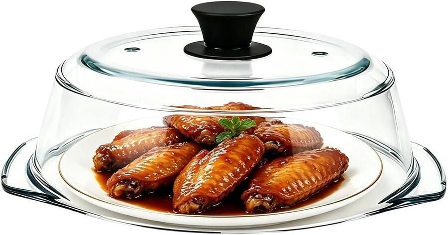 Magnetron Deksel Spatdeksel Glas Eten Opwarmen Met Stoomfunctie 28 cm Transparant