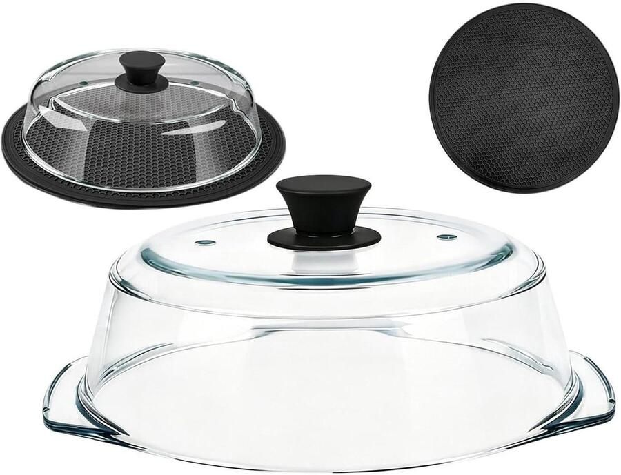 Glazen Magnetrondeksel Voedseldeksel Verwarmen Schoon Koken Met Siliconen Handvat 28x24x7cm Transparant