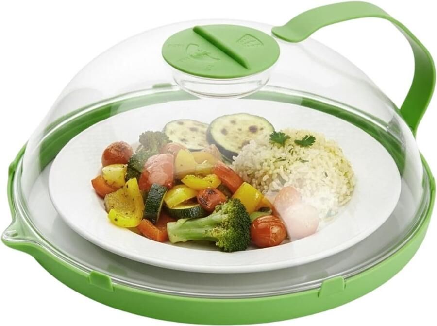 Magnetron Deksel Spatdeksel Serveerhoes Voedsel Opwarmen Met Waterreservoir 27 x 11 cm Groen