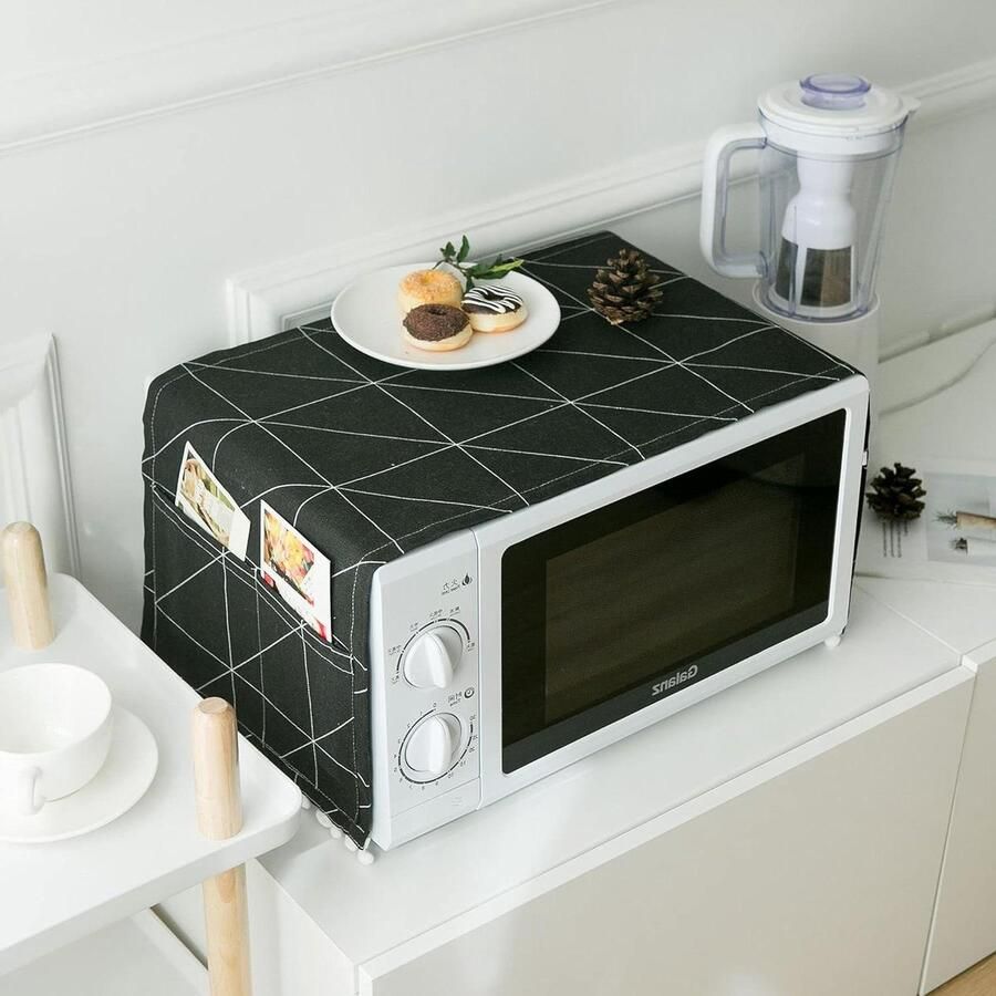 Magnetron Deksel Stofkap Oven Keuken Beschermen Geometrisch Ontwerp 90 x 30 cm Zwart