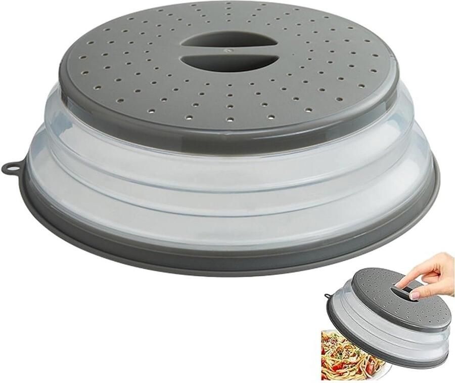 Magnetron Deksel Voedsel Beschermer Schoon Houden Inklapbaar met stoomopening 21 x 8 cm Grijs