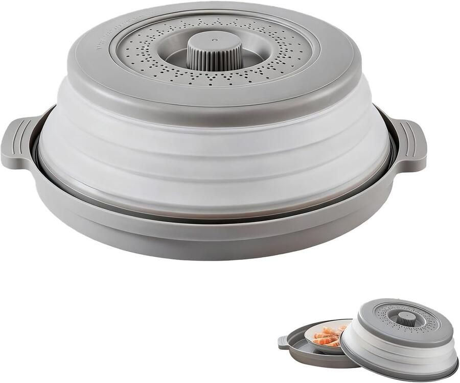 Magnetron Deksel Voedseldeksel Magnetron Voedsel Opwarmen Inklapbaar Ontwerp 27.3 cm Diameter Grijs