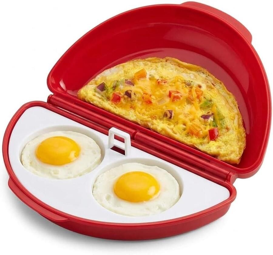 Magnetron Eierkoker 2-in-1 Koker Snel Ontbijt Gepocheerd of Omelet 21 x 12 x 5 cm Rood