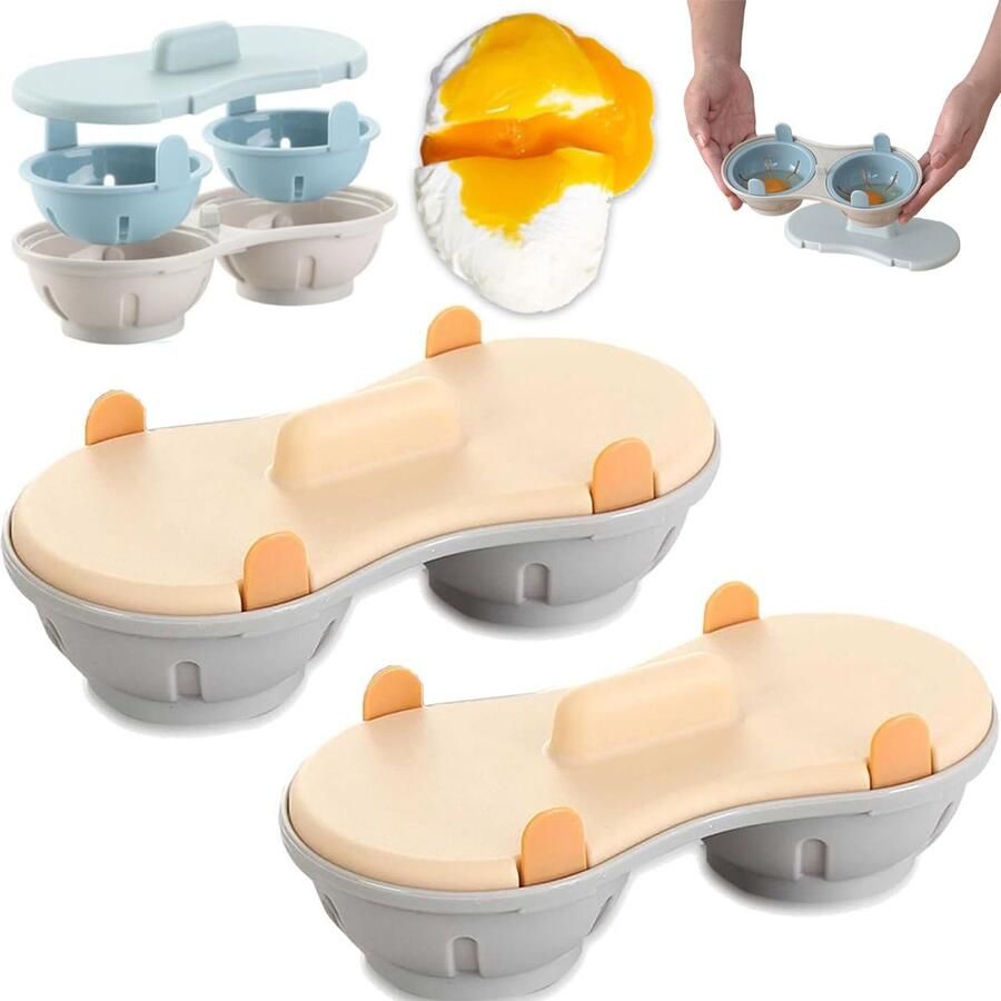 Magnetron Eierkoker 2 Stuks Eipocheerder Eierstoompan Kook Er Twee Tegelijk Maakt 2 Eieren Egg Poacher Gepocheerde Eier Maker Eierkoker Microwave Egg Boiler Hittebestendige Koker Keukengereedschap PP Snel Ontbijt Oranje