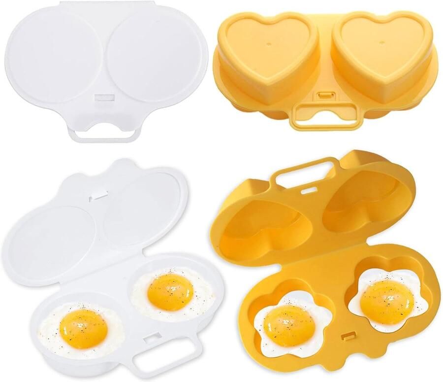 Magnetron Eierkoker 2 Stuks Met 2 Holtes Eierstoompan Eipocheerder Kook Er Twee Tegelijk Magnetron-Eierkoker Gepocheerde Eier Maker Eierkoker Egg Poacher Hittebestendige Koker Keukengereedschap Wit+Geel