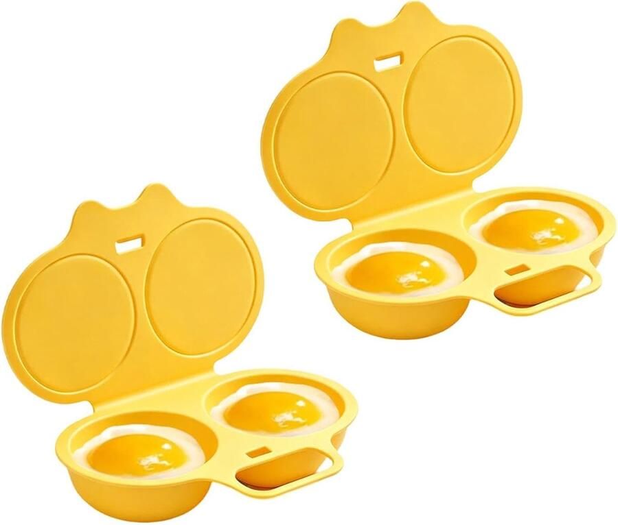 Magnetron Eierkoker 2 Stuks Microwave Easy Eggs Eierstoompan Eipocheerder Eierkoker magnetron met 2 Holtes Eierkoker 2 eieren Gepocheerde Eier Maker Egg Poacher Snel en olievrij koken Keukenaccessoire Keukengereedschap Geel