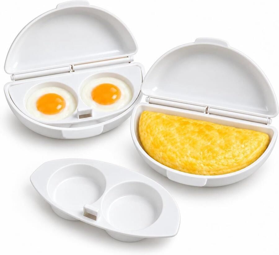 Magnetron Eierkoker 2 stuks Omeletmaker Magnetron Gepocheerd Ei Maker 2-in-1 Magnetronschaal met Uitneembaar Inzetstuk voor Omelet & Toast 21 x 12 x 5 cm Wit