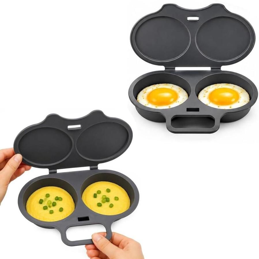 Magnetron Eierkoker 2 Stuks Stoompan Eieren Eierstoompan Eipocheerder Microwave Egg Boiler Maakt 2 Eieren Snel Ontbijt -Egg Poacher Ei Koker Dubbele Houders Gepocheerd Ei Donkergrijs