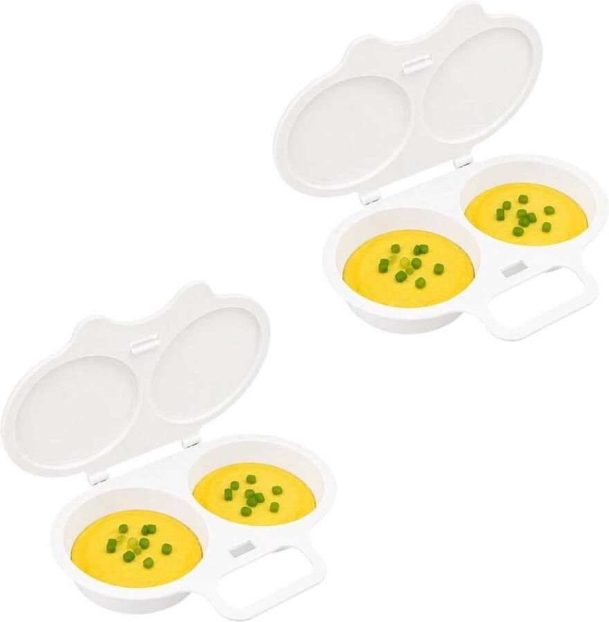 Magnetron Eierkoker 2 Stuks Stoompan Eieren Eierstoompan Eipocheerder Microwave Egg Boiler Maakt 2 Eieren Snel Ontbijt -Egg Poacher Ei Koker Dubbele Houders Gepocheerd Ei Wit