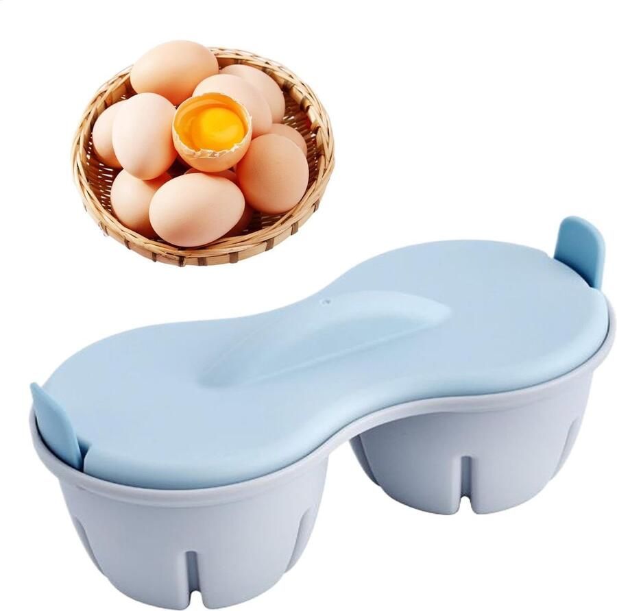 Magnetron Eierkoker Ei Koken Apparaat Snelle Ontbijtjes Maken Anti-aanbaklaag 2 Eiwit Houders Blauw