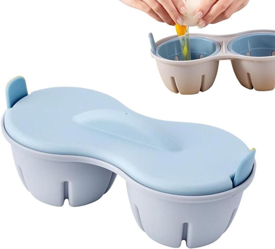 Magnetron eierkoker Ei steamer Snelle maaltijden Twee aparte kamers 22 cm lang Blauw
