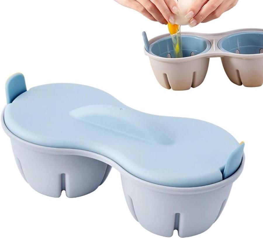 Magnetron eierkoker Ei steamer Snelle maaltijden Twee aparte kamers 22 x 8.7 x 11 cm Blauw