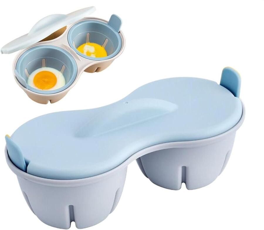 Magnetron Eierkoker Ei Stroper Ontbijt Maken Dubbele Holte 22 x 8.7 x 11 cm Blauw