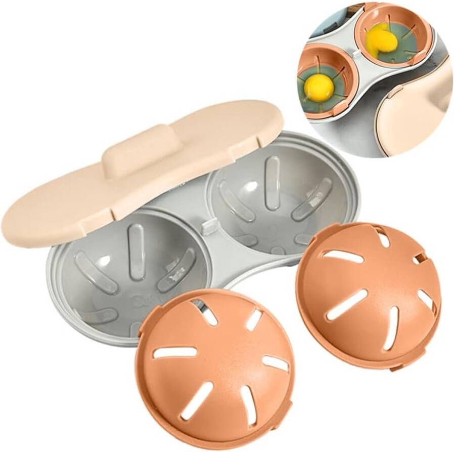 Magnetron Eierkoker Eier Maker 22*11*8 cm Magnetron-eierkoker met 2 holtes Gepocheerde Eier Maker Gepocheerde Egg poacher gepocheerde eierdopjes Egg poacher Ei Pocheerpan Kookgerei keukengereedschap oranje