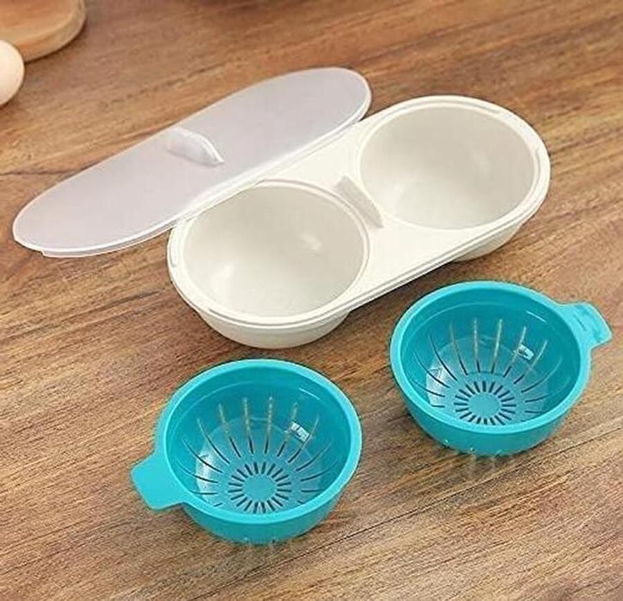 Magnetron Eierkoker Eier Pocheerder Ontbijt Maken Dubbele Cup Ontwerp 22 cm Blauw