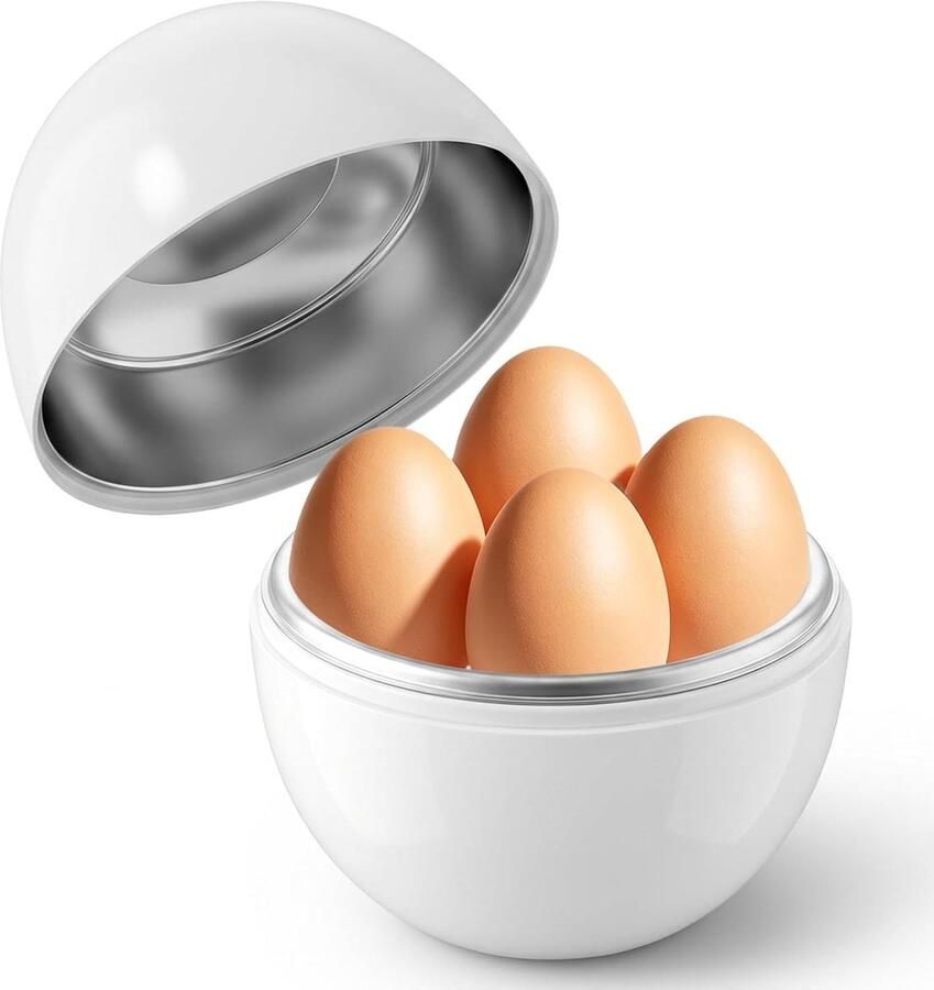 Magnetron eierkoker Eierstoker kippenvorm Snel ontbijt Stoomkoken behoudt voedingsstoffen Voor 4 eieren Wit