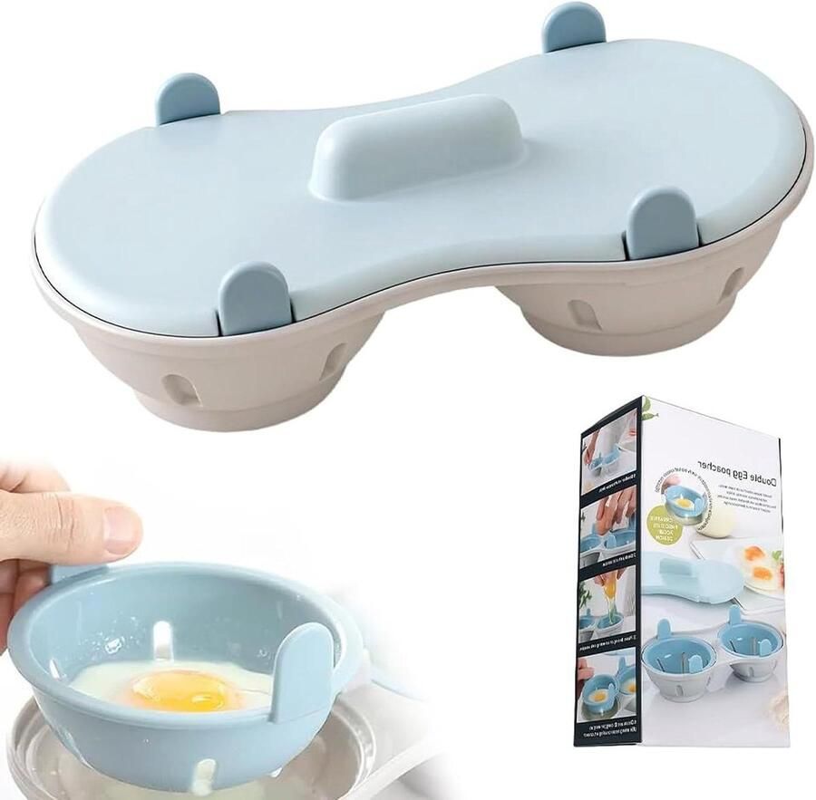 Magnetron Eierkoker Eierstomer Pan Snel Ontbijt Maken Dubbele Holte Ontwerp 2 Holtes Blauw