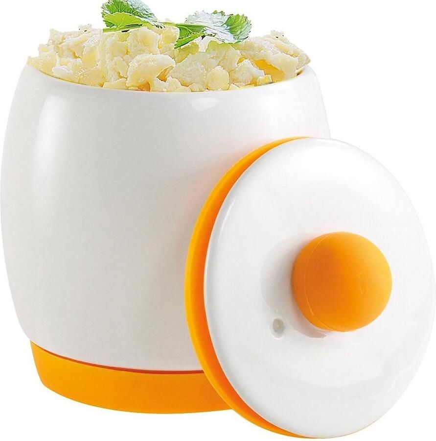 Magnetron Eierkoker Eierstoompan Eierkoker Magnetron Ei Koker Draagbare Mini Snelle Eierkookbeker Voor Keuken Ontbijt Magnetron Eierkoker van Keramiek Snel luchtige eieren bereiden Wit Oranje 1 Stuk