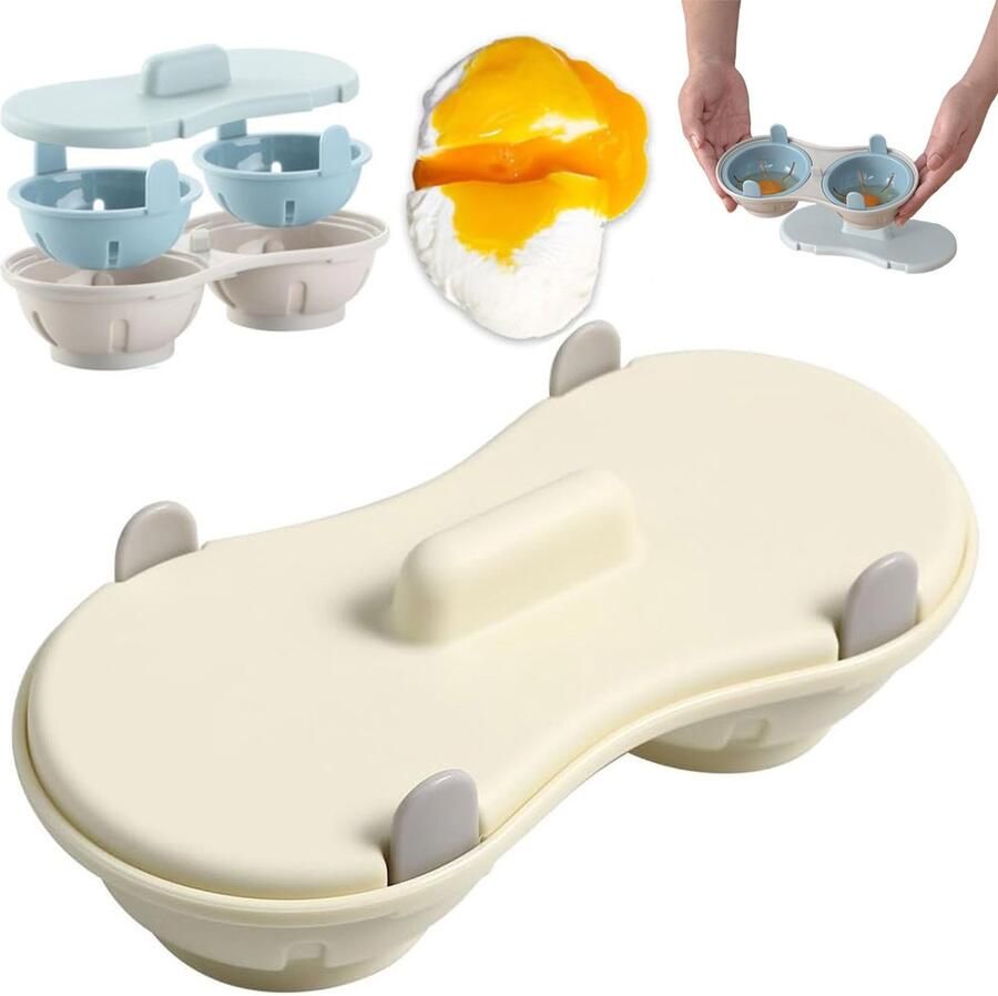Magnetron Eierkoker Eipocheerder Eierstoompan Kook Er Twee Tegelijk Maakt 2 Eieren Egg Poacher Gepocheerde Eier Maker Eierkoker Microwave Egg Boiler Hittebestendige Koker Keukengereedschap Met deksel PP Snel Ontbijt Wit
