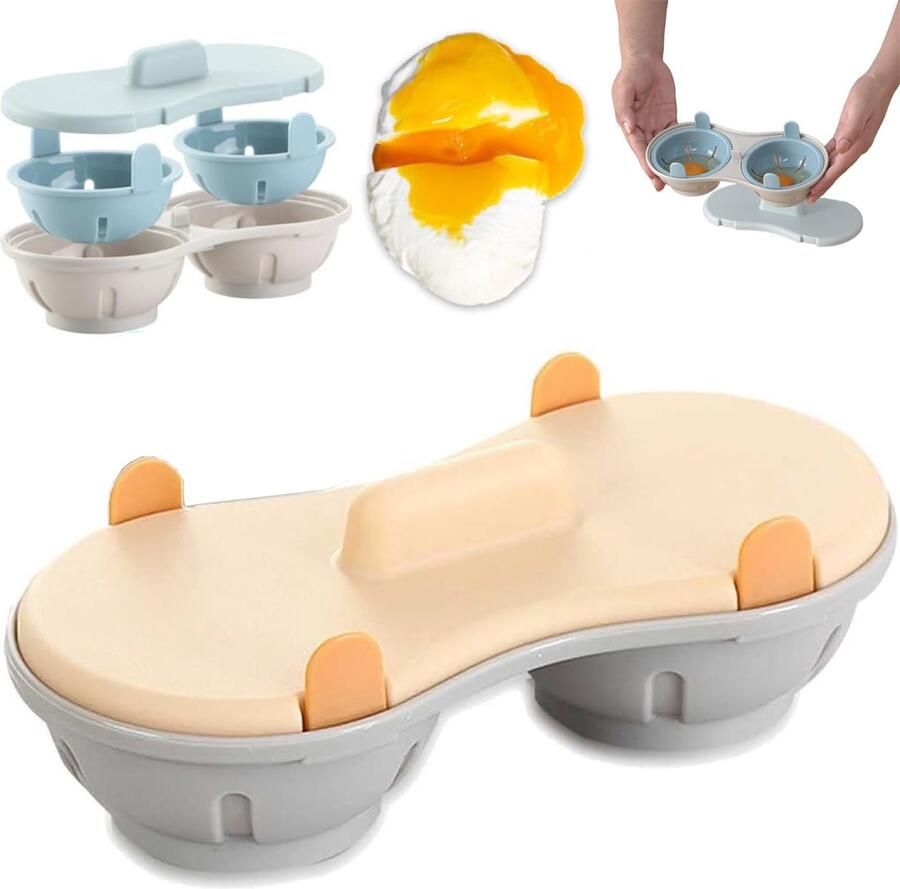 Magnetron Eierkoker Eipocheerder Eierstoompan Kook Er Twee Tegelijk Maakt 2 Eieren Egg Poacher Gepocheerde Eier Maker Eierkoker Microwave Egg Boiler Hittebestendige Koker Keukengereedschap Met deksel PP Snel Ontbijt Oranje