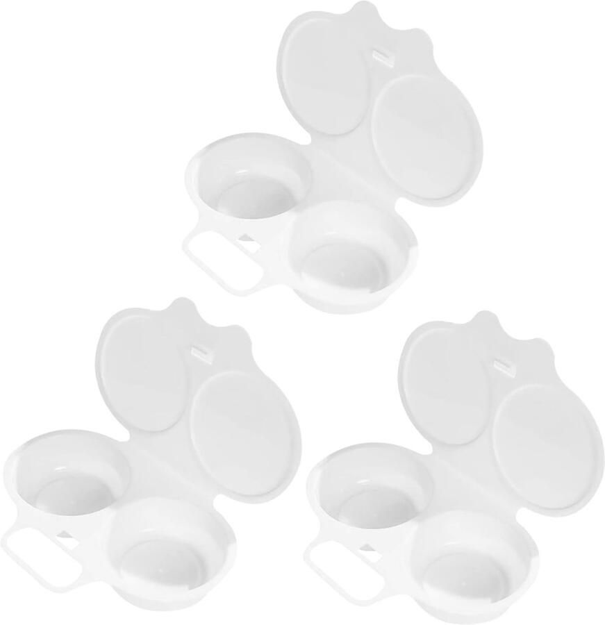 Magnetron Eierkoker Gepocheerde Eieren Maker Snel Ontbijt Set van 3 16.5 x 11.5 cm Wit