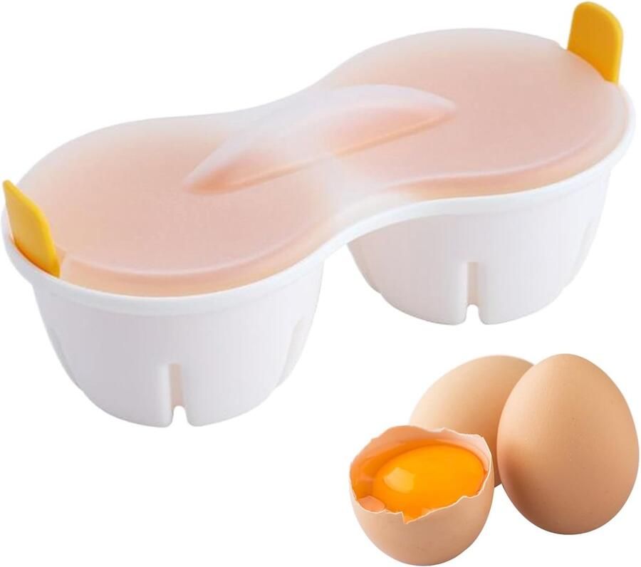 Magnetron Eierkoker Gepocheerde Eiermaker Snel Ontbijt Dubbele Holtes 22 x 8.7 x 11 cm Geel