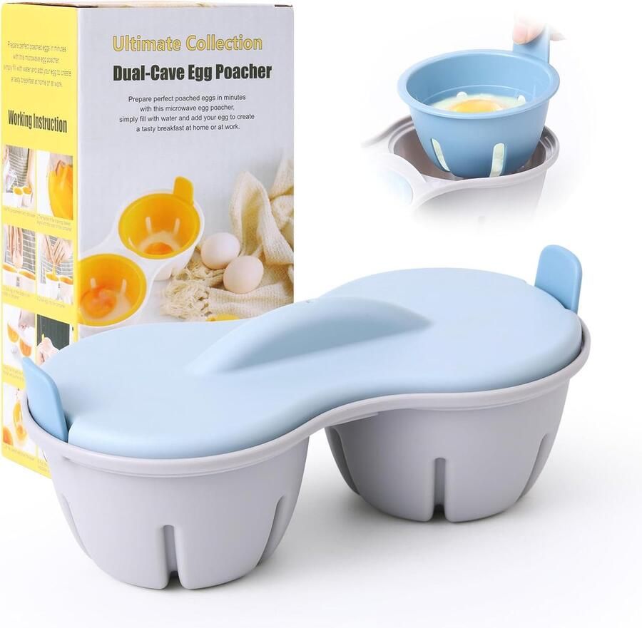 Magnetron Eierkoker Gepocheerde Eimaker Snelle Ontbijtjes Vaatwasmachinebestendig 2 Eieren Lichtblauw