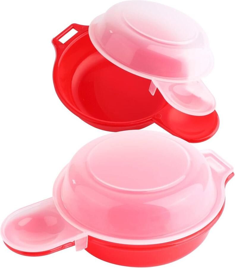 Magnetron Eierkoker Omelet Maker Snel Ontbijten Non-stick BPA-vrij 2 stuks Rood en Transparant