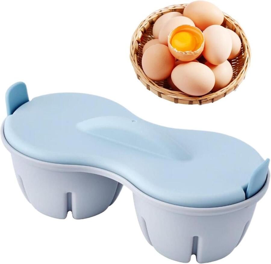 Eierwarmer Magnetron Eierkoker Ontbijt Maken Dubbellaags Structuur 23 x 12 x 9 cm Blauw