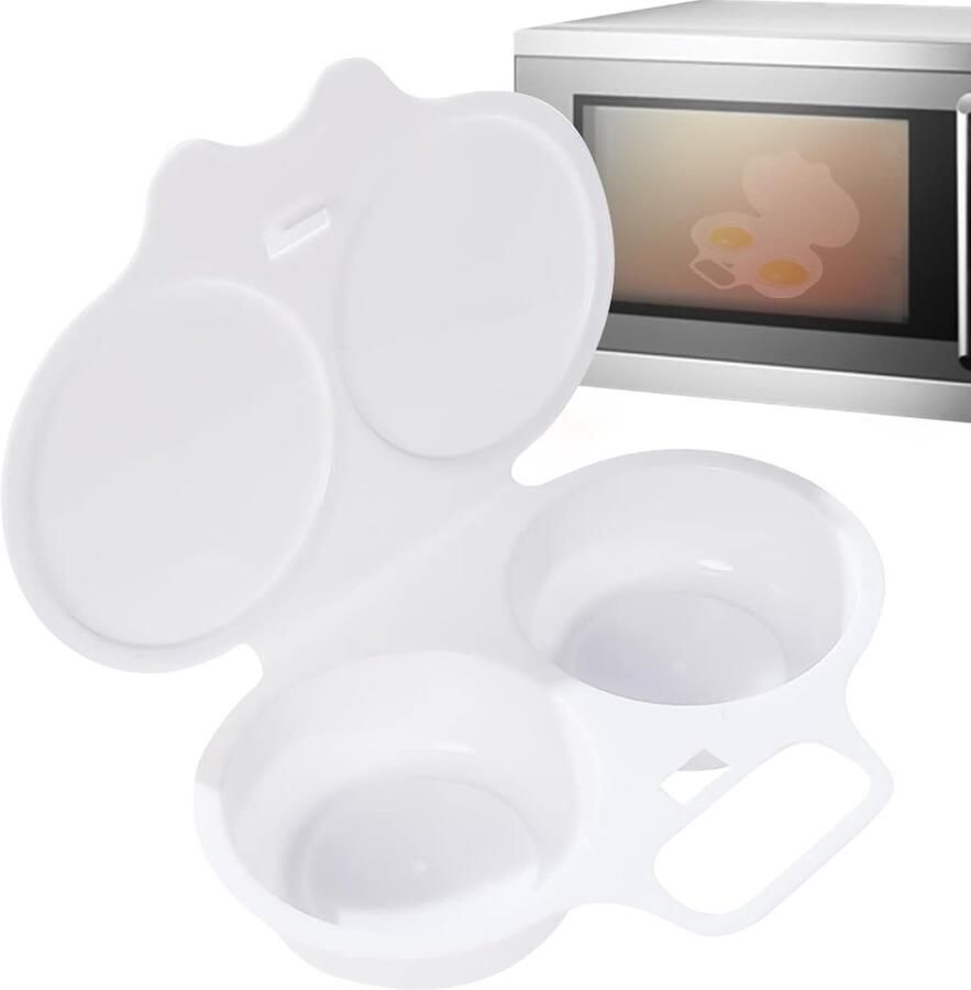 Magnetron Eierkoker Poached Egg Cooker Ontbijt Maken Dubbele Stoomtrays 15.7 x 11.4 x 3.5 cm Wit