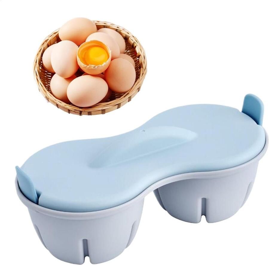 Magnetron Eierkoker Poached Maker Ontbijt Maken Nonstick 2-Cavity 22 x 87 x 11 cm Geel Blauw