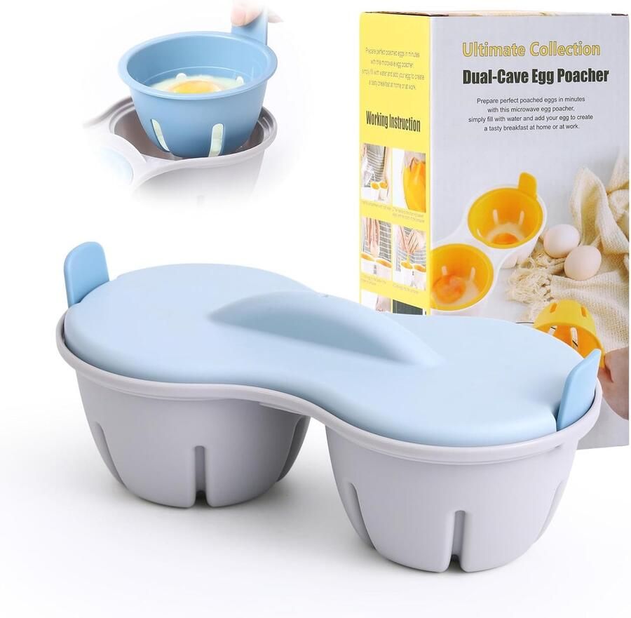 Magnetron Eierkoker Pocheren Maker Snel Ontbijt Vaatwasserbestendig Hulpmiddel 22 x 11 x 85 cm Lichtblauw