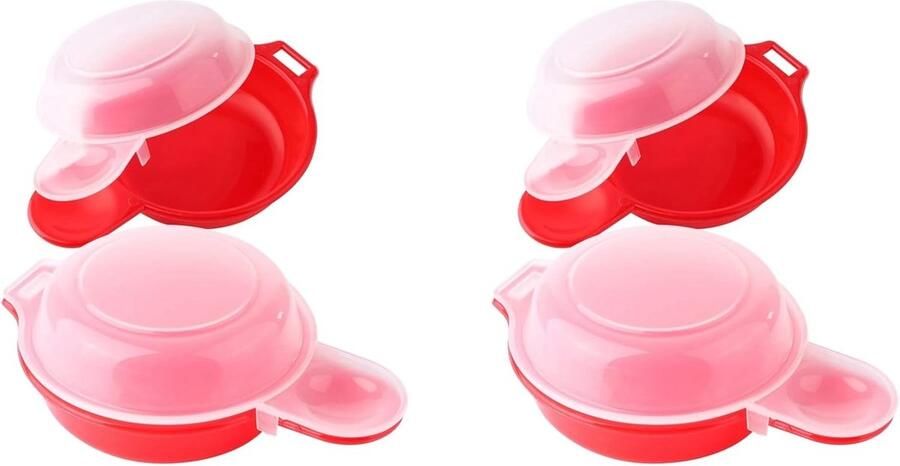 Magnetron Eierkoker Snel Ei Maken Ontbijt Bereiden Set van 4 Stuks Compact Formaat Rood