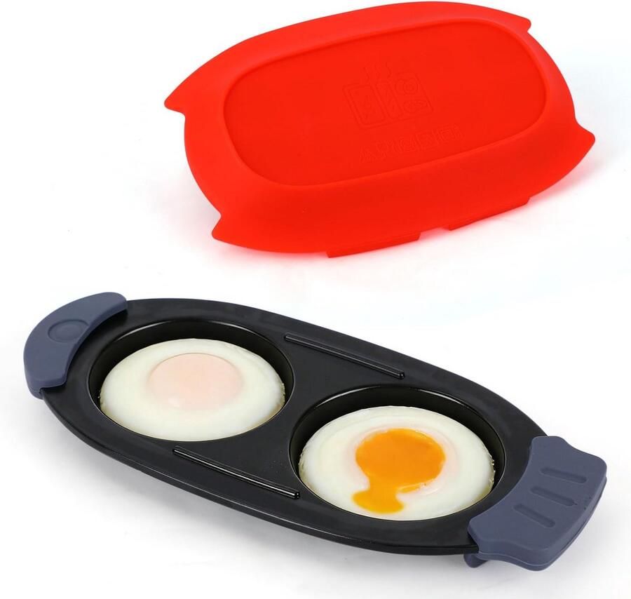 Magnetron Eierkoker Snelle Koker Ontbijt Maken Draagbaar Design Voor 2 Eieren Zwart Rood
