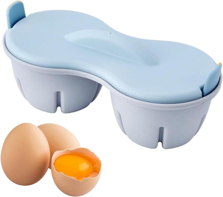 Magnetron Eierkoker Stoomkoker Pocher Snel Ontbijten Dubbellaags Ontwerp 22 x 8.7 x 11 cm Blauw