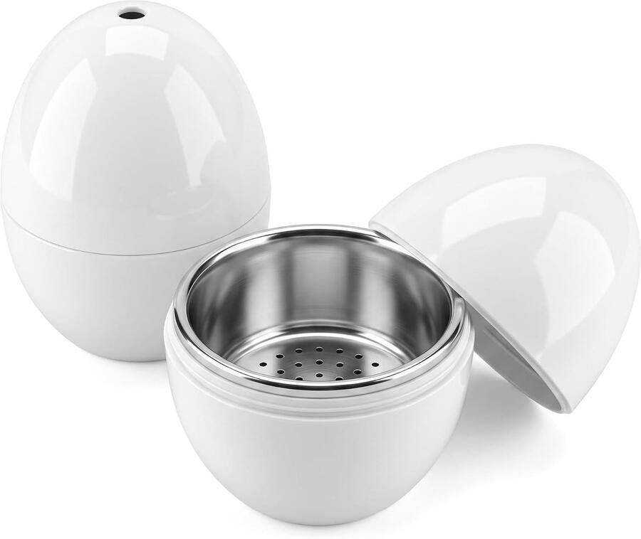 Magnetron Eierkoker Wit 9 x 7 cm Hittebestendig Aluminium Binnenbak Voor Koppels en Kleine Gezinnen