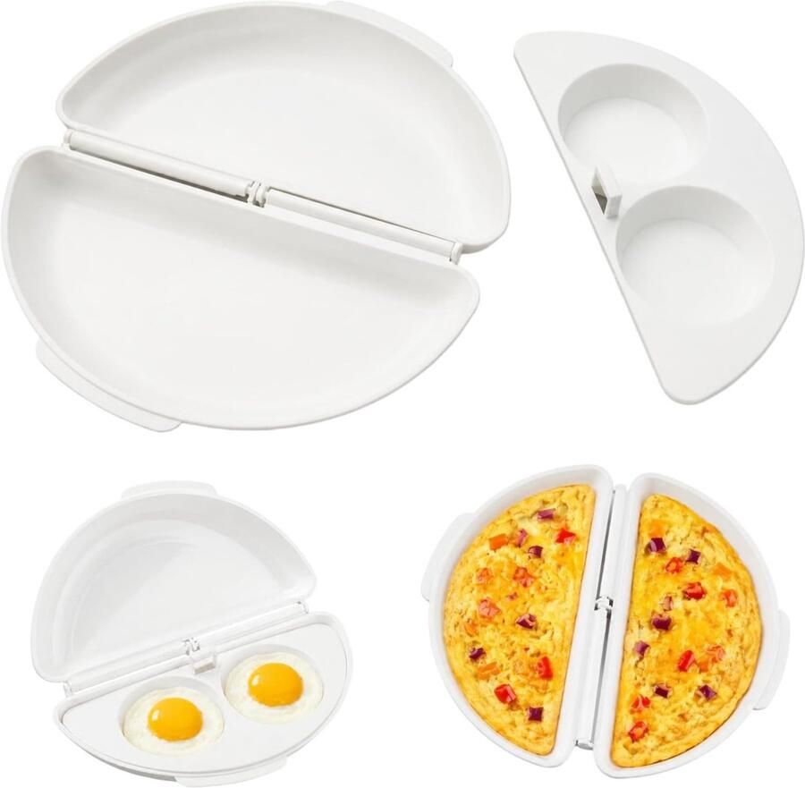 Magnetron-eierstoomtray 25 x 23 x 3 cm – Eierkookvorm – PP-eierpoacheur omeletmaker – Ontbijt-eierkoker – Uitneembare tray – Eierkoker met twee vakken – Snel ontbijt – Apparaat voor gepocheerde eieren