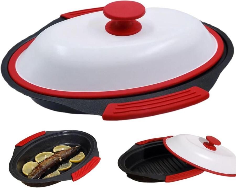 Magnetron Grill Pan Crisper Maker Snel Koken Antiaanbaklaag 28 x 21.5 cm Rood