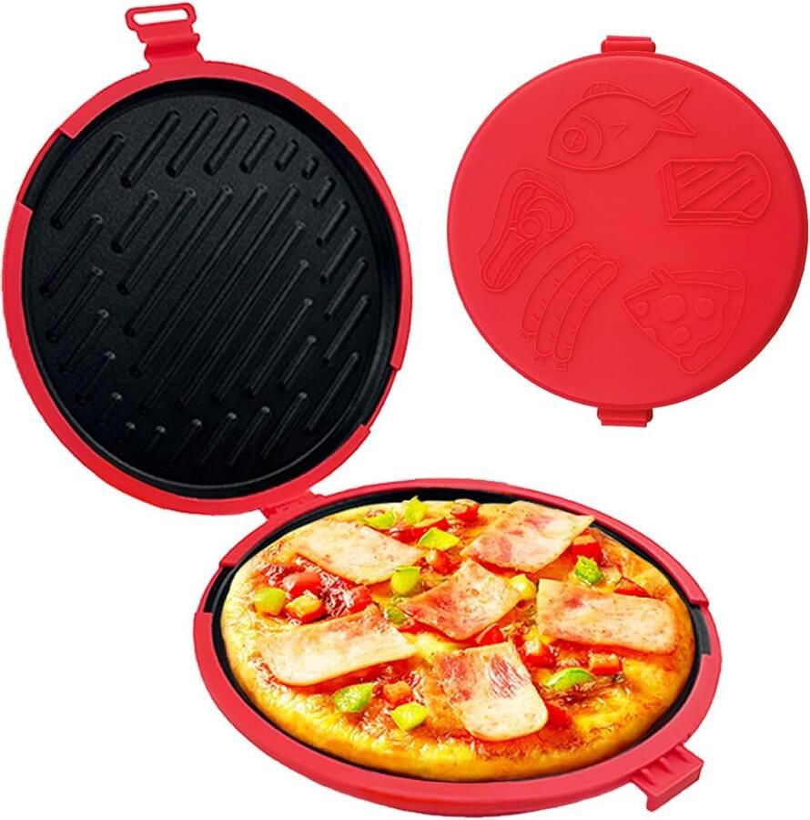 Magnetron Grill Pan Sandwich Maker Pan Snel Maaltijden Bereiden Non-stick Coating 26.5x23.8x3.4cm Rood
