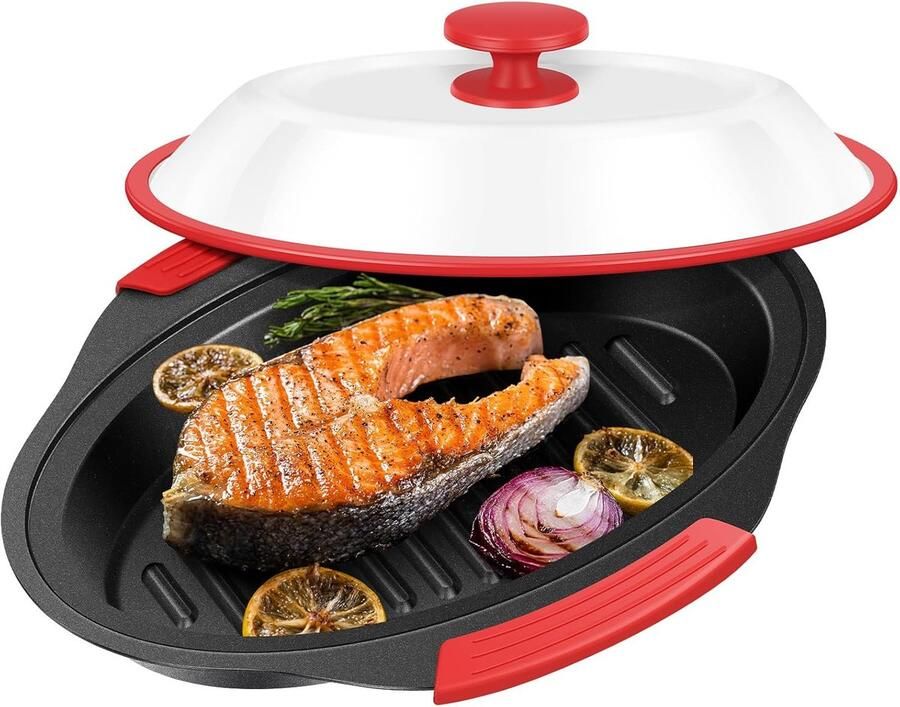Magnetron Grillpan Magnetron Crisper Snel Eten Bereiden Antiaanbaklaag Gelijkmatige Warmte 27 x 20.5 x 4 cm