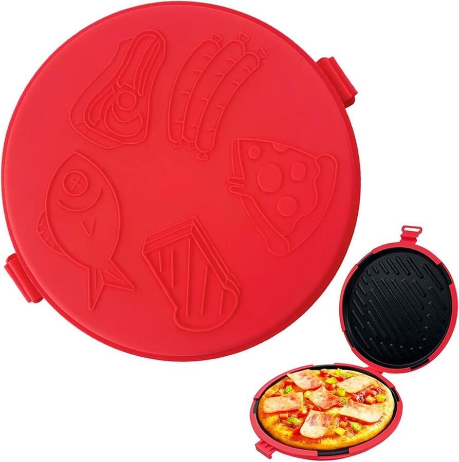 Magnetron Grillpan Sandwichmaker Pizzaplaat Snel Maaltijden Bereiden Versterkte Aluminium Bodem 25 cm Breed Rood