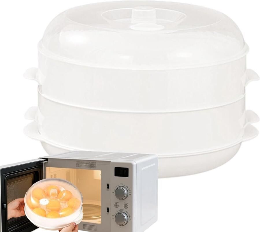 Magnetron Groentenstomer Opwarmkom Gezond Koken Gelijkmatige Stoom Dubbele Laag Wit
