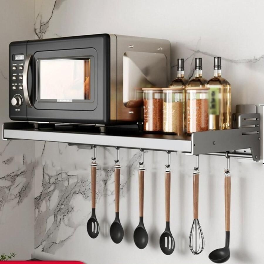 Magnetron Houder Plank Oven Muurbeugel Keuken Opbergen Roestvrij Staal 49 x 37 x 11.5 cm Zilver
